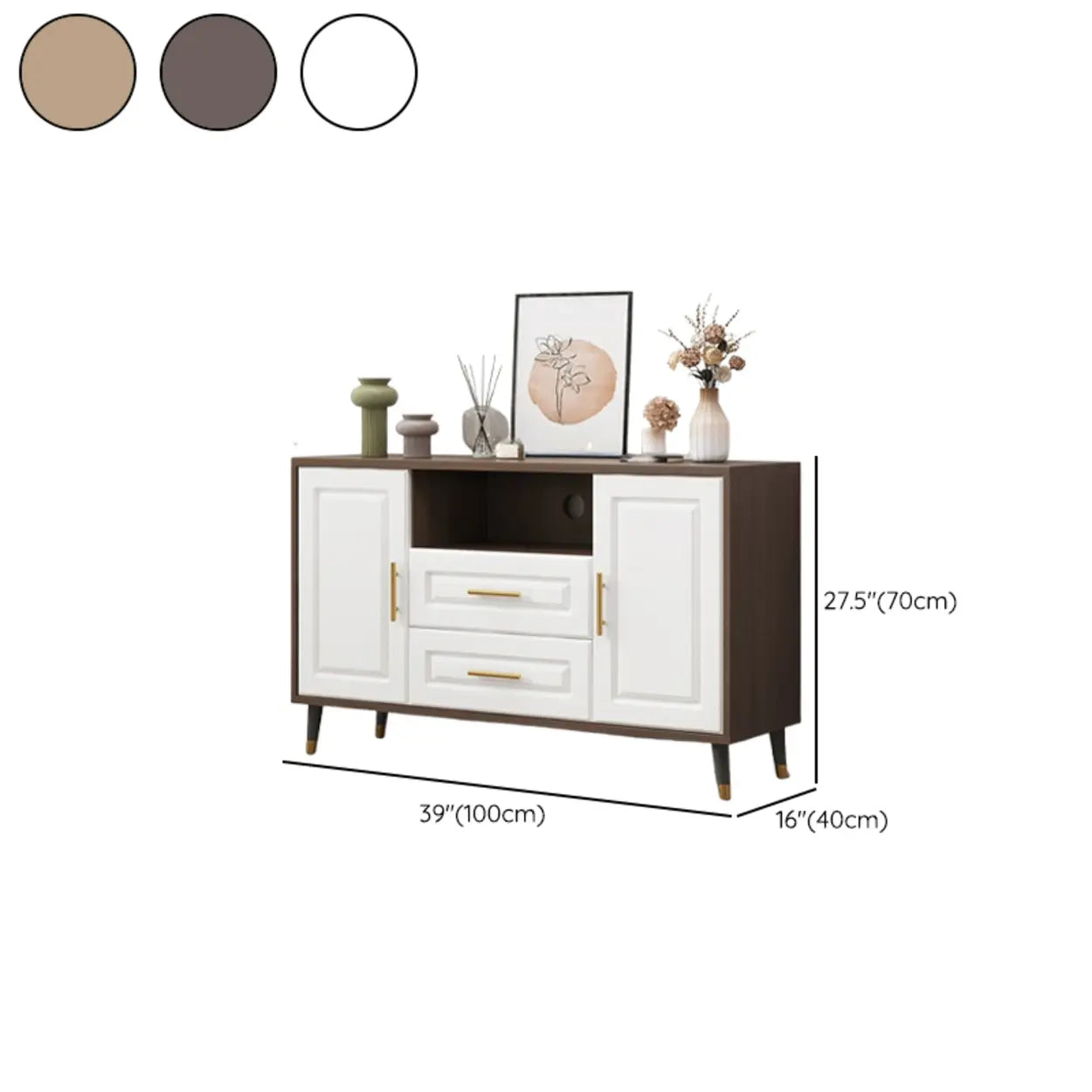 Light Walnut Wood Rectangular TV Stand with Drawers — Light Walnut / 2