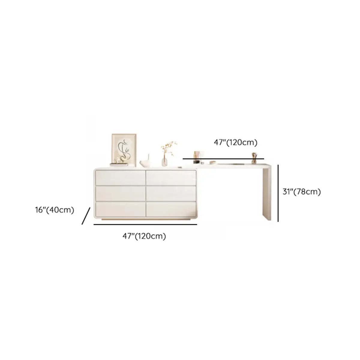 Modern White Polymer Mirror Drawer Sliding Vanity Set