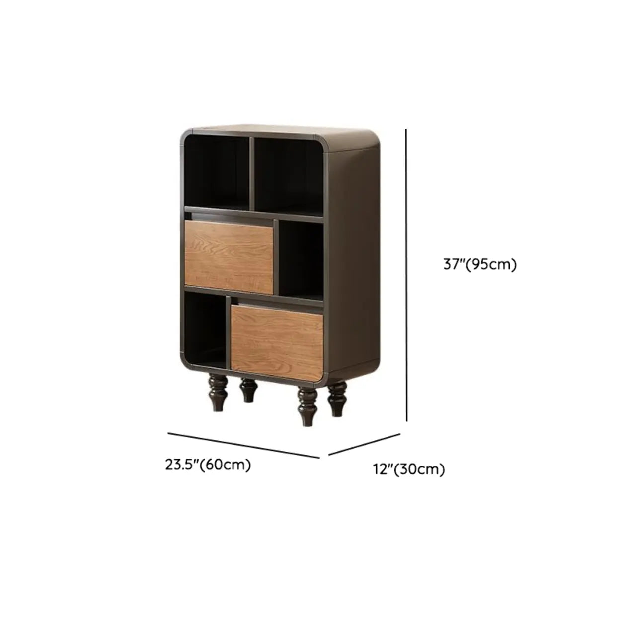 Mid-Century Black Wood Door Bookcase with Drawers