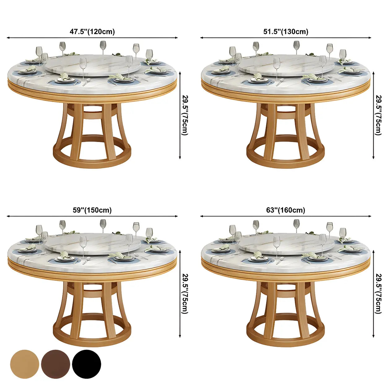 Round Marble Dining Table — Brown / Table Only