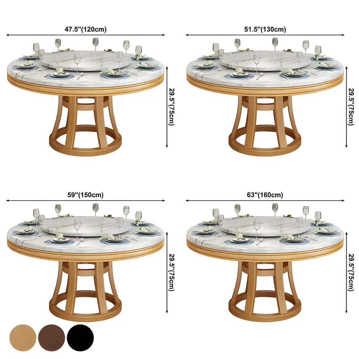 Round Marble Dining Table — Brown / Table Only