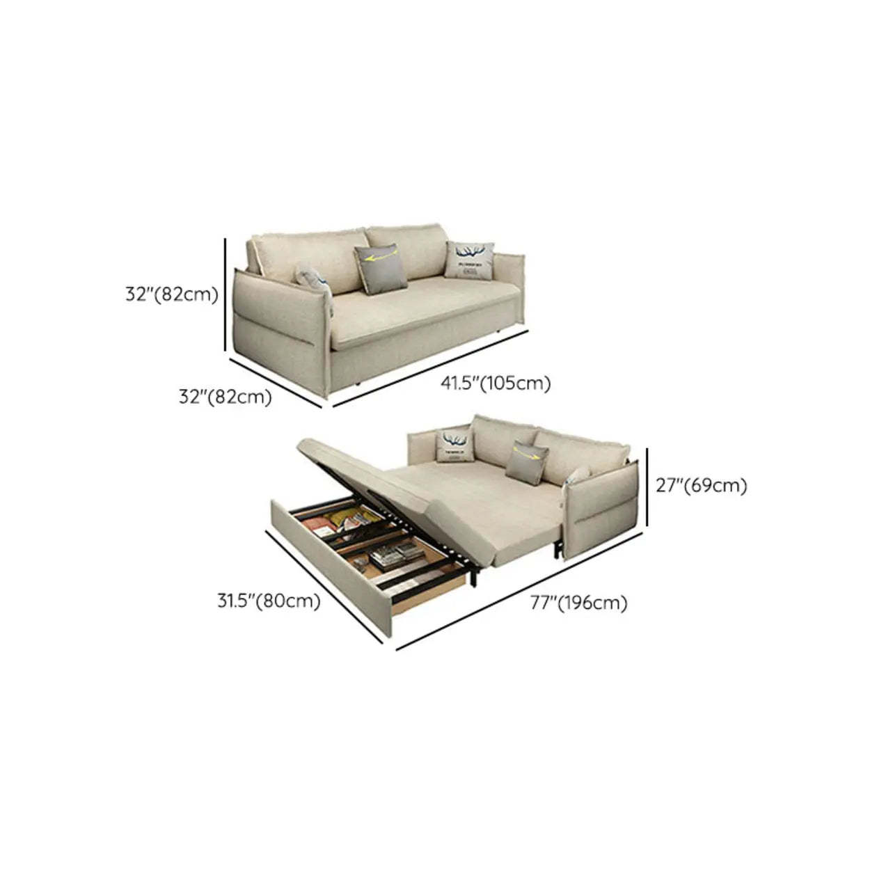 White Recessed-Arm Sleeper Sofa with Slipcover — Sponge