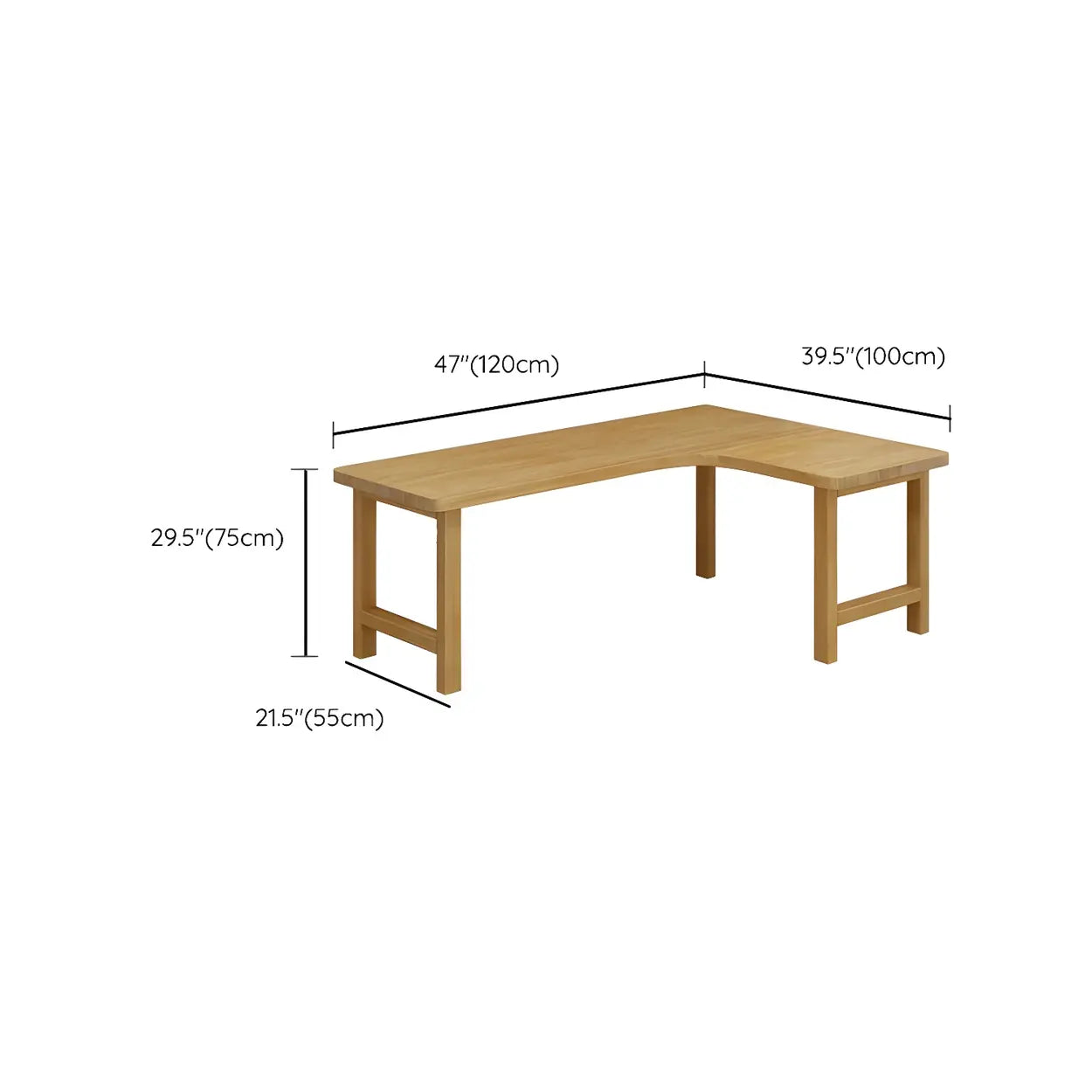 Natural Wood H-Shape L-Shaped Writing Desk — Right / Table Only