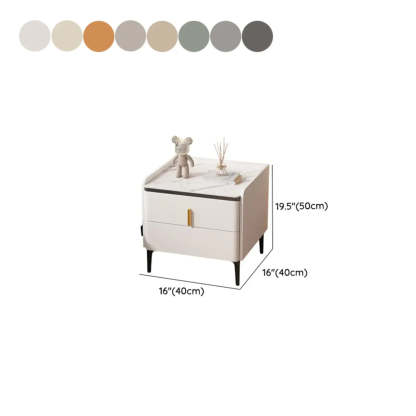 Modern White Stone Top Storage Nightstand — Light Gray
