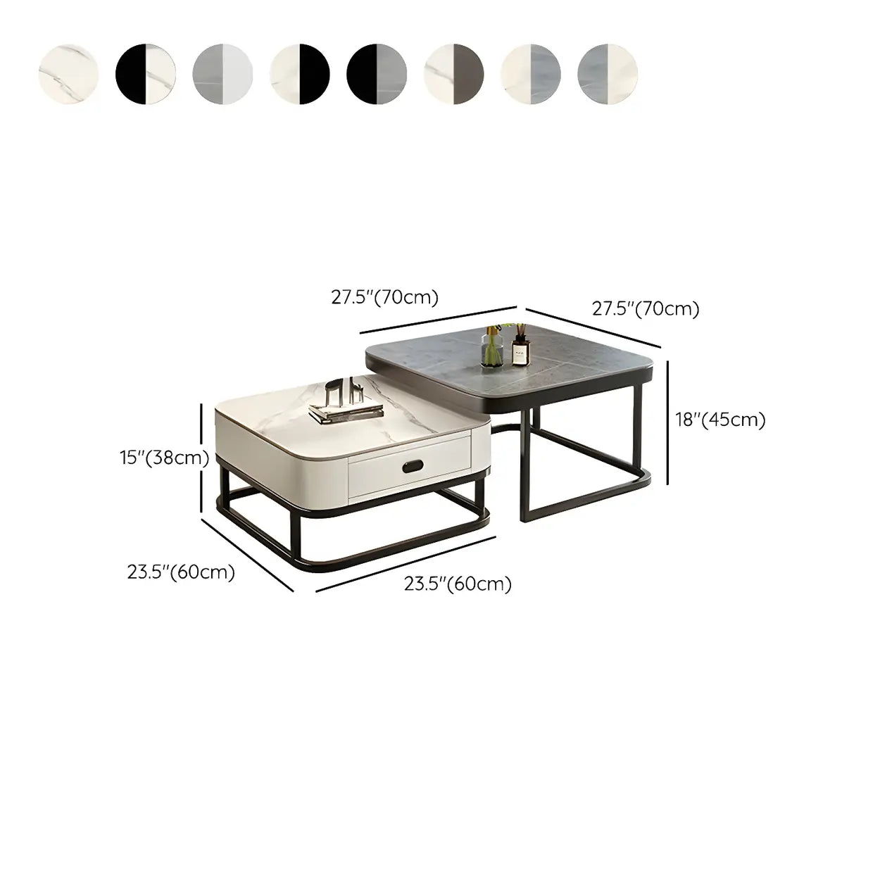 Square Stone Nesting Coffee Tables with Iron Frame