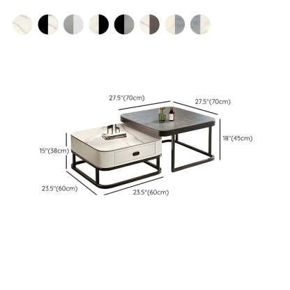 Square Stone Nesting Coffee Tables with Iron Frame