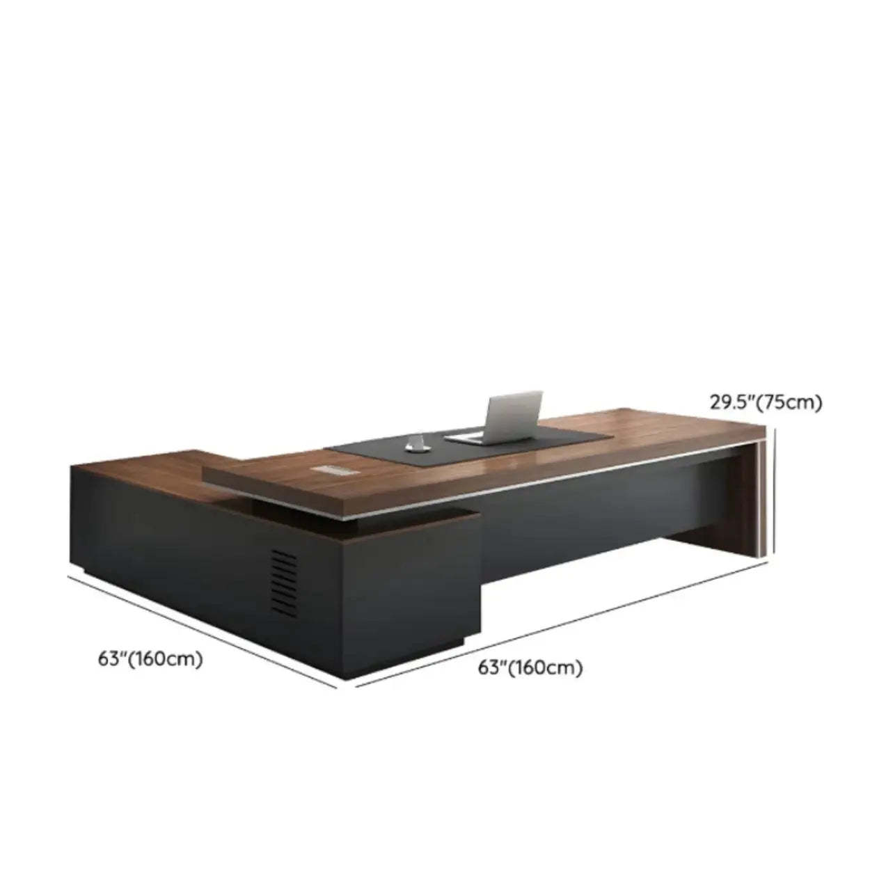 Brown Long Wood L-Shaped Executive Desk — Left Hand Return / Without Chairs