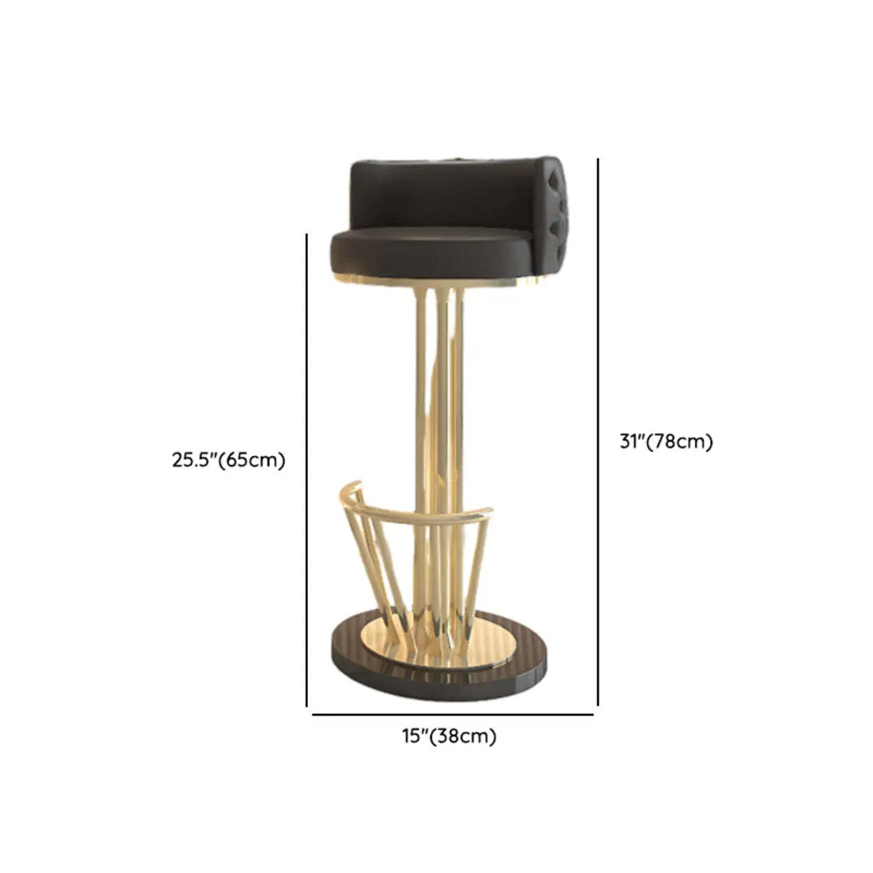 Black-Gold Round Leather Metal Pedestal Bar Stool