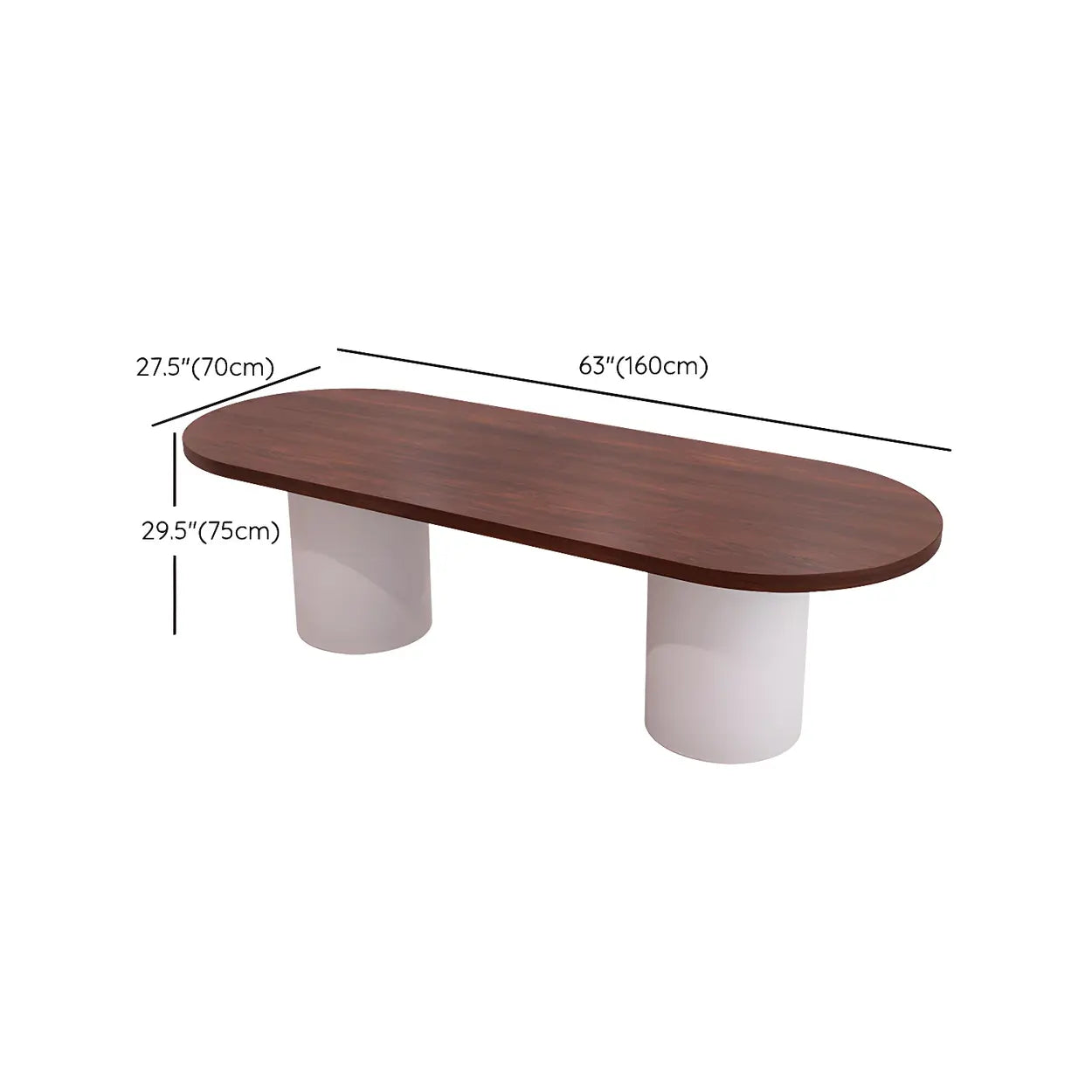 Oval Brown Wood Top White Base Reception Desk — Table Only