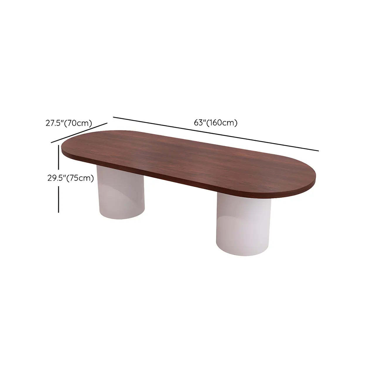 Oval Brown Wood Top White Base Reception Desk — Table Only