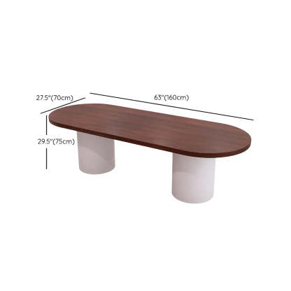 Oval Brown Wood Top White Base Reception Desk — Table Only