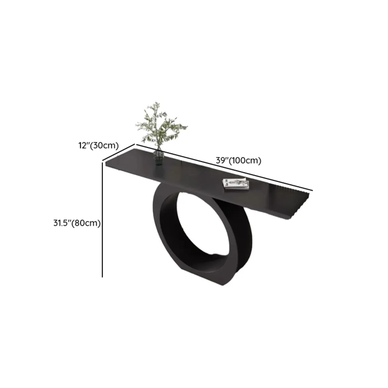 Modern Circular Iron Sintered Stone Console Table — Black / Black