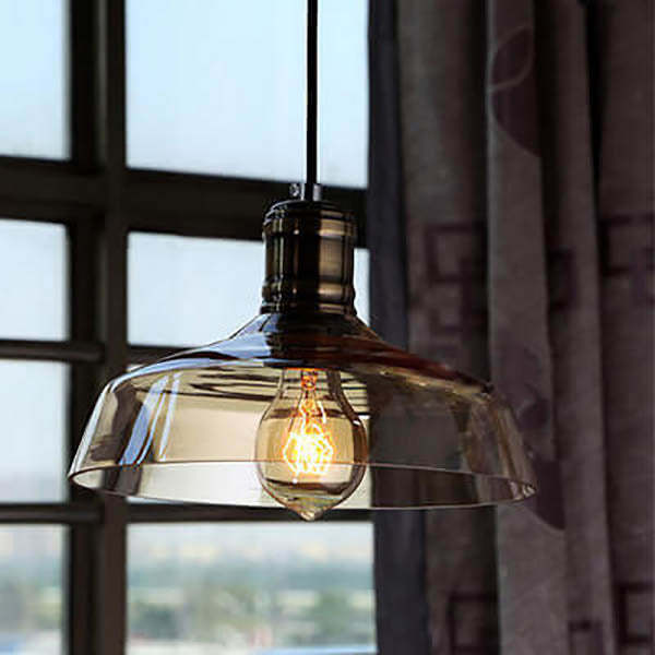 Industrial Transparent Glass Bowl Pendant Light