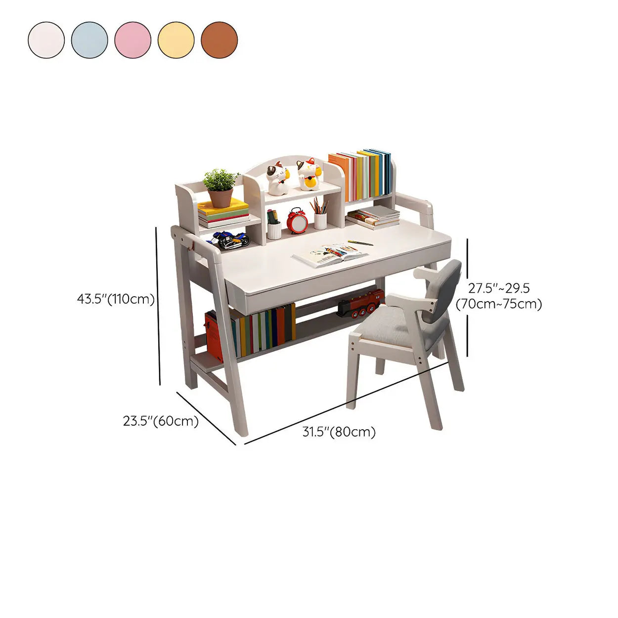 Adjustable Wood Shelf Drawer H-Shape Writing Desk — Blue / Table Only