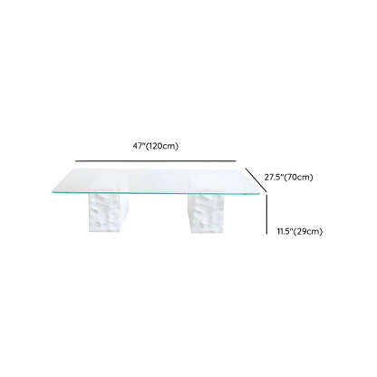 Clear Glass White Double-Pedestal Coffee Table