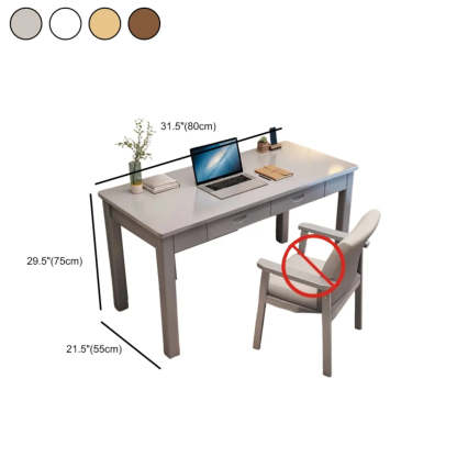 Brown Natural Wood Desk with Drawers — Grey / Table Only