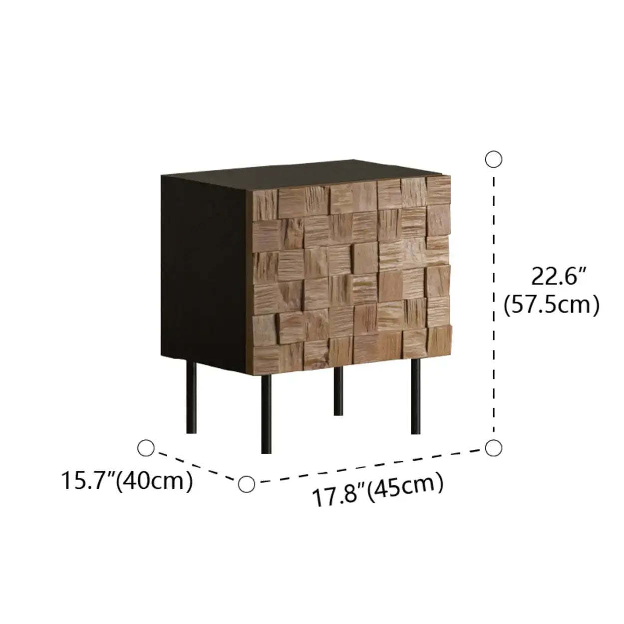 Mid-Century Black Metal Leg Mosaic Wood Nightstand