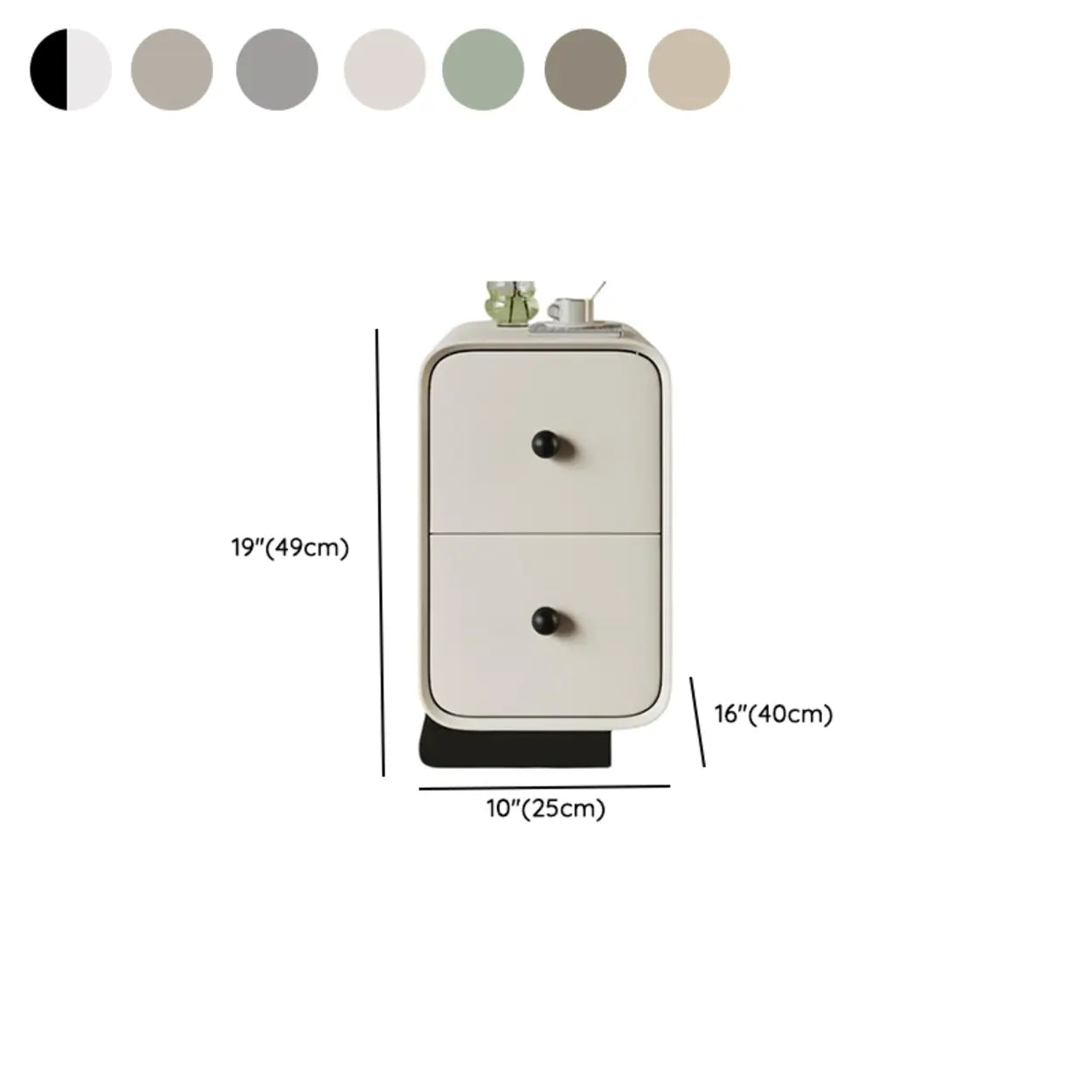 Minimalist Cream Wood 2-Drawer Nightstand — Khaki