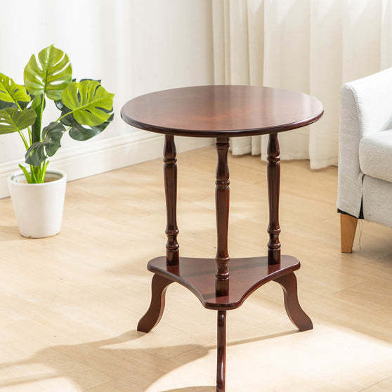 European Round Wood End Table 2-Tier