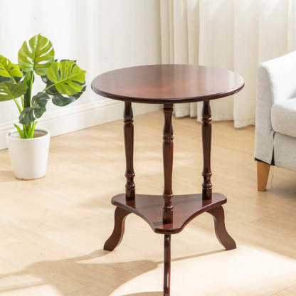 European Round Wood End Table 2-Tier