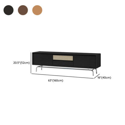 Black Wood TV Stand with Stainless Steel Legs — Nut-Brown / Stainless Steel Leg
