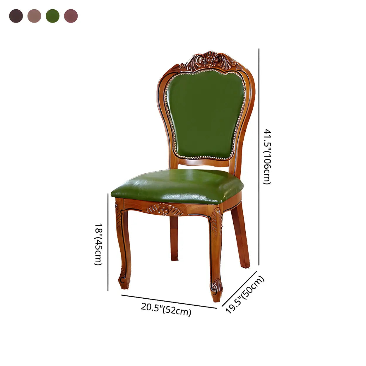 Victorian Walnut Wood Leg Leather Dining Side Chair #size