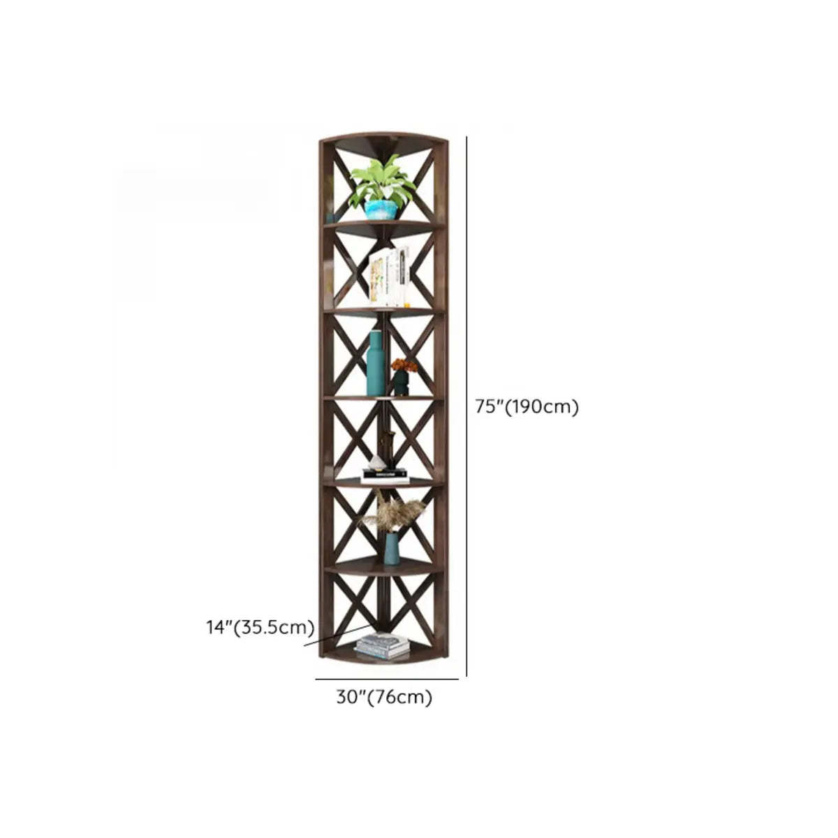 Rustic Open Brown Ladder Wood Geometric Bookcase