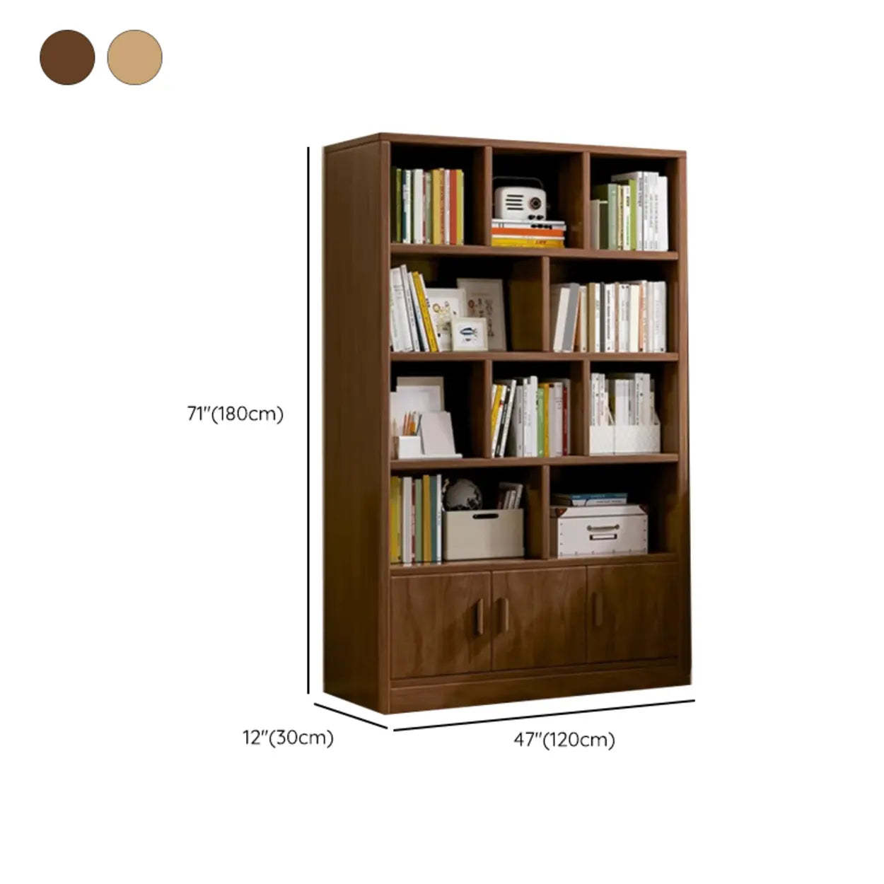 Antique Brown Reclaimed Wood Vertical Bookcase with Doors