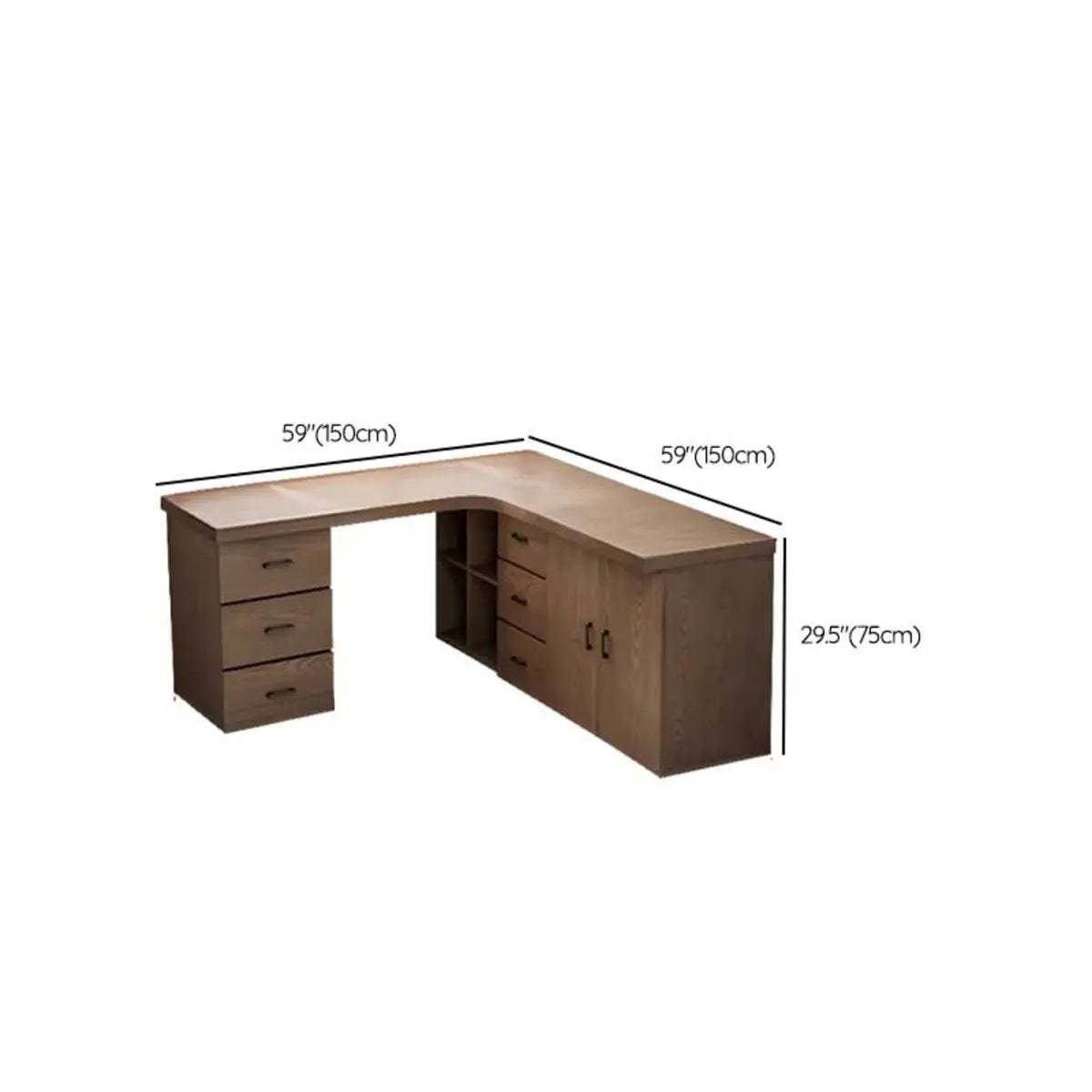 Long Butcher Block Shelf Drawer L-Shape Writing Desk