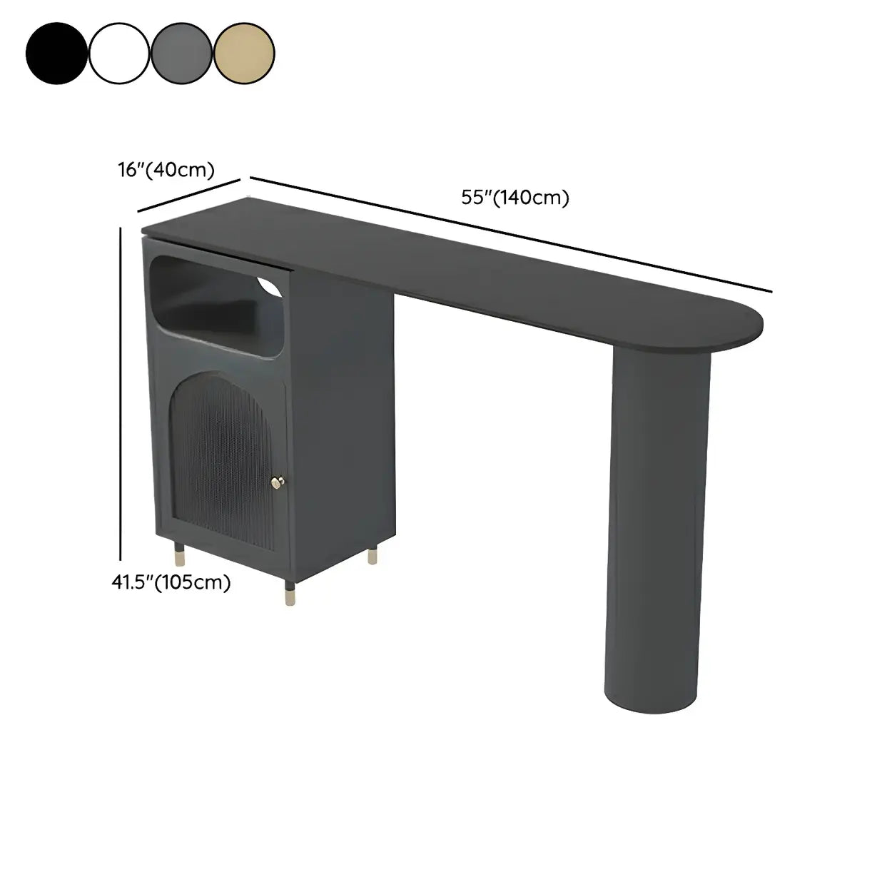 Modern Slim Bar Table with Storage and Rounded Edge #size