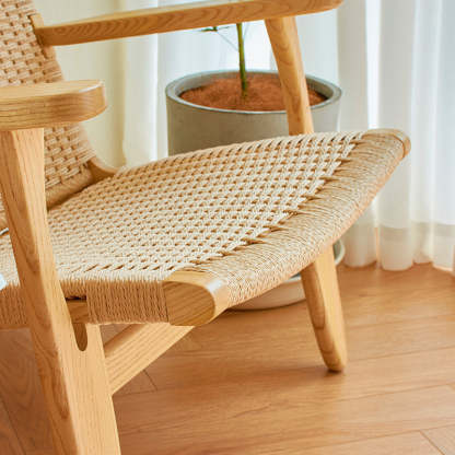 Scandinavian Rectangular Wood Rattan Armrest Chair