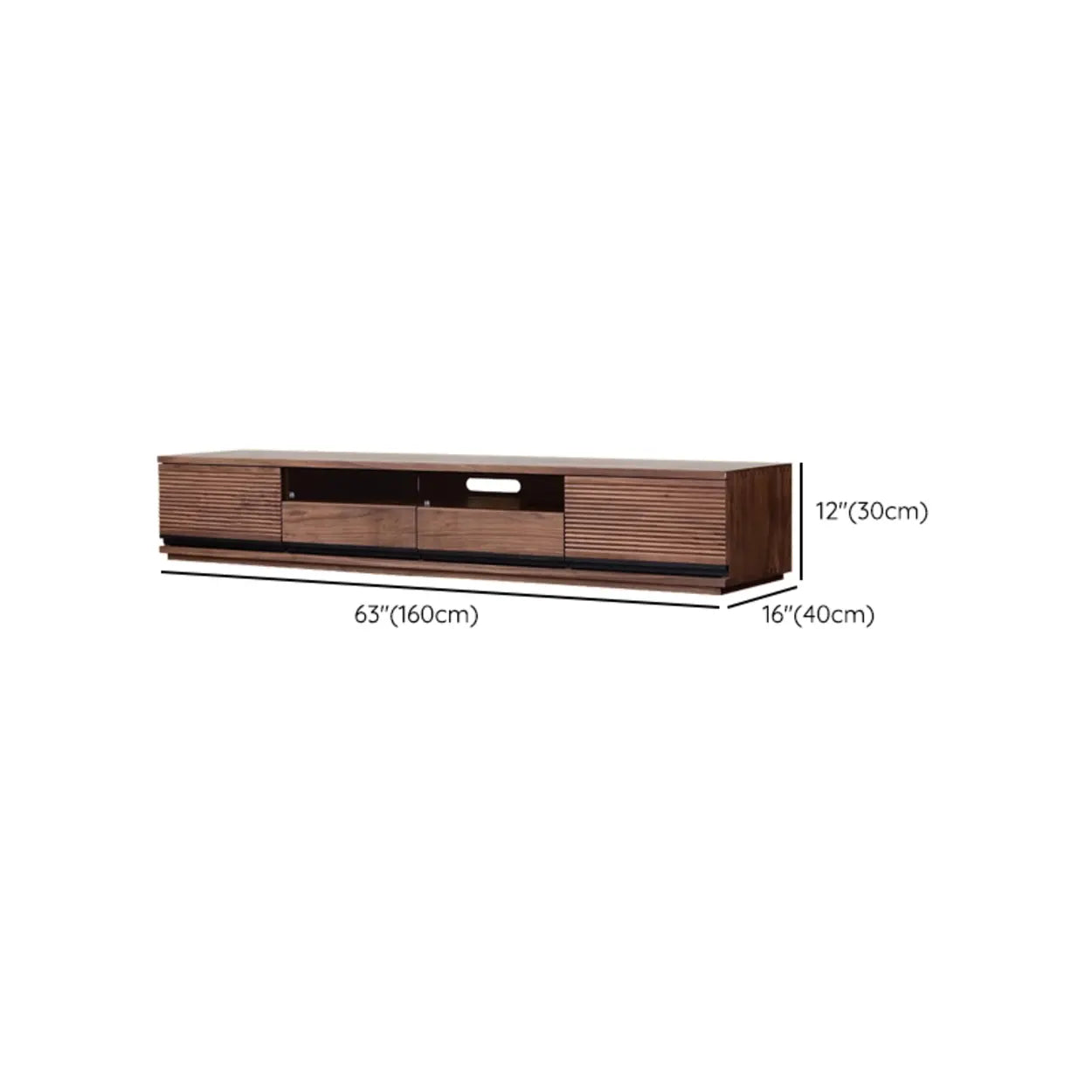 Brown Walnut Wood 2-Tier TV Stand with Drawers