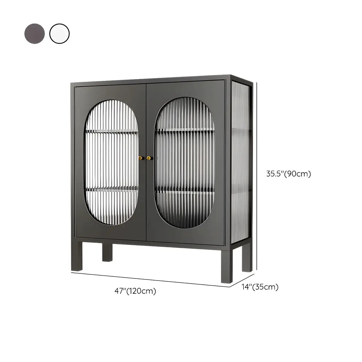 White Metal Cabinet Sideboard with Clear Glass Doors