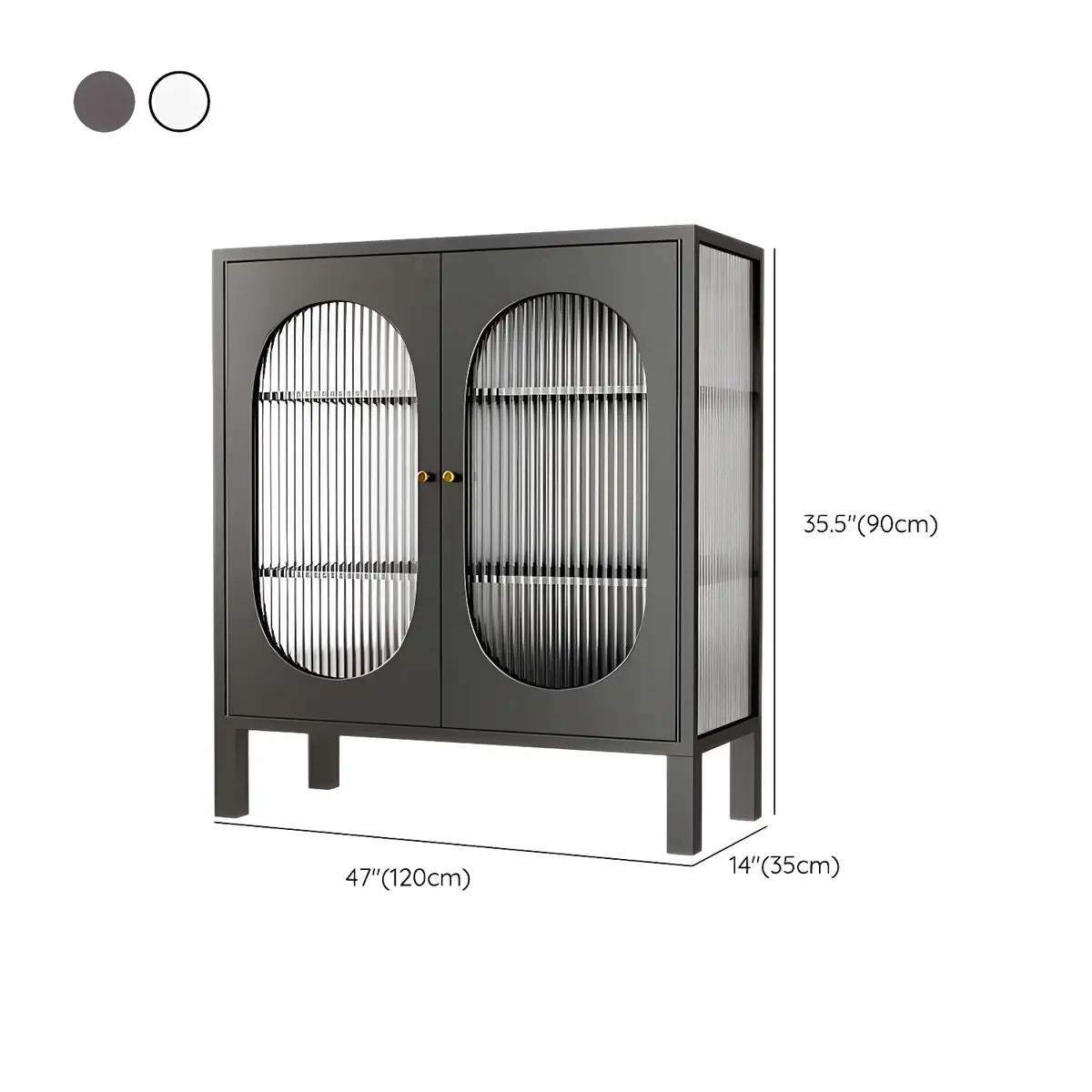 White Metal Cabinet Sideboard with Clear Glass Doors
