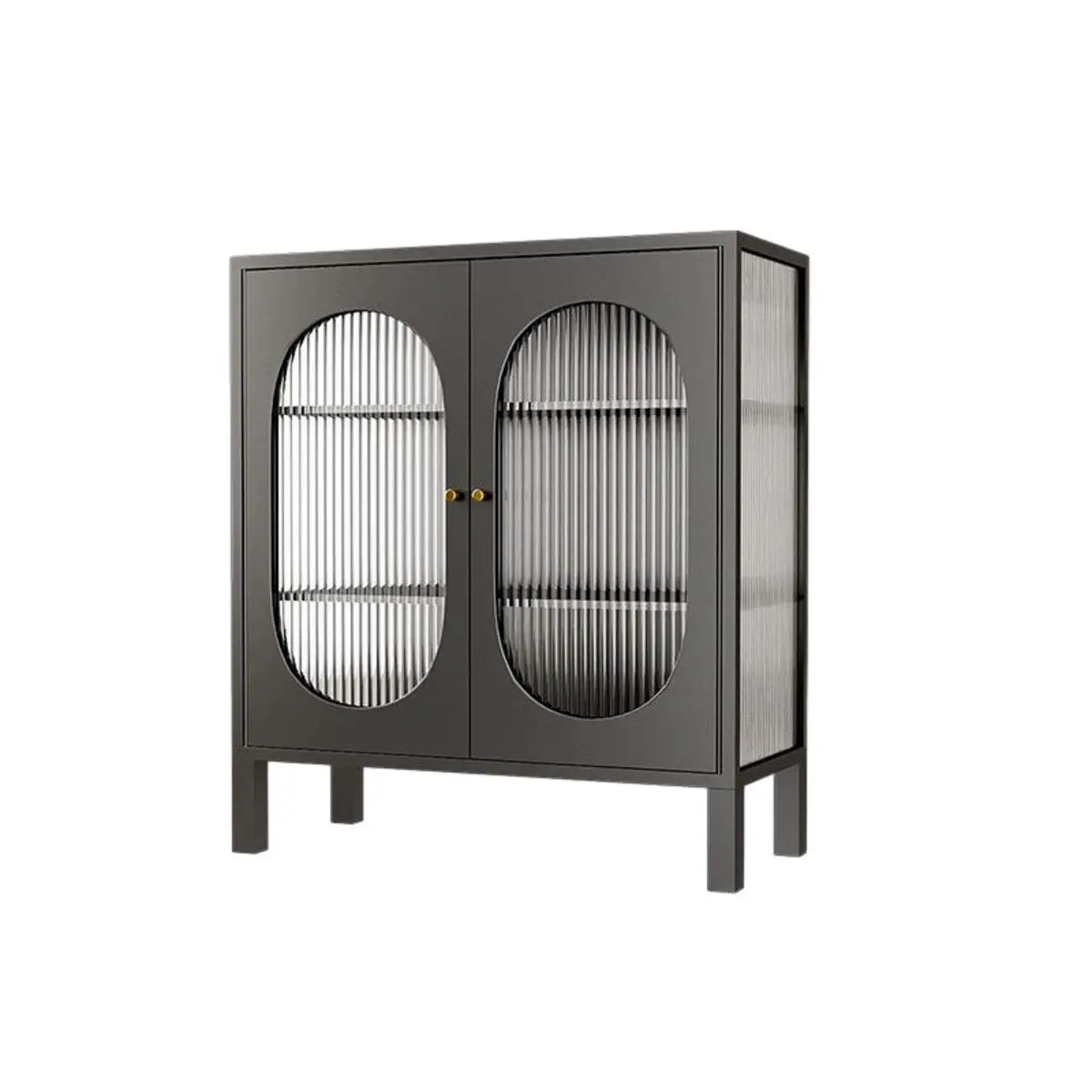 White Metal Cabinet Sideboard with Clear Glass Doors — Black