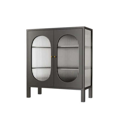 White Metal Cabinet Sideboard with Clear Glass Doors — Black