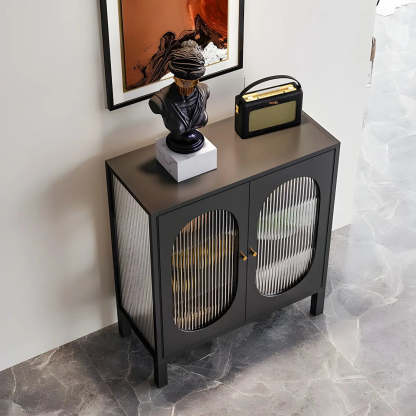 White Metal Cabinet Sideboard with Clear Glass Doors — Black