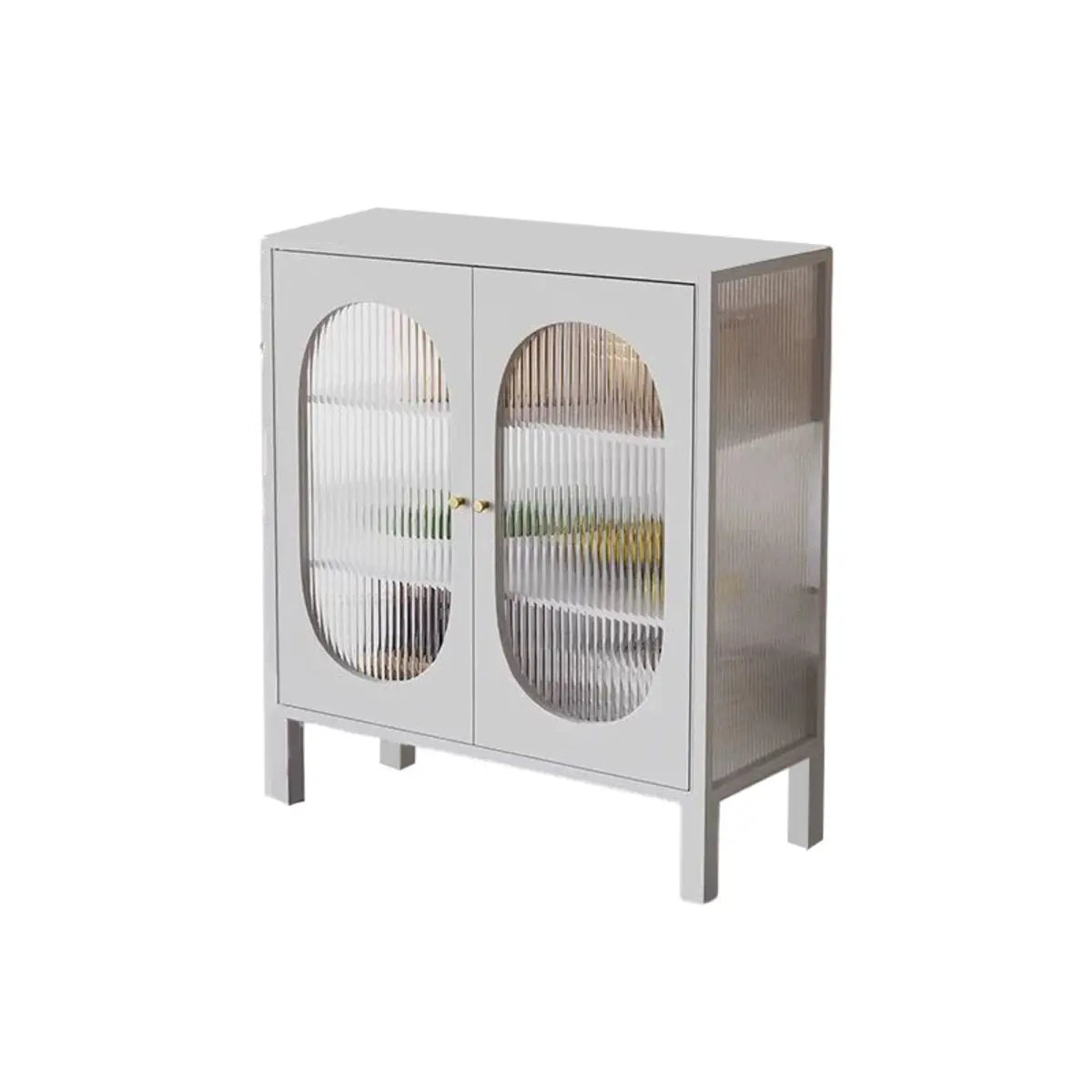 White Metal Cabinet Sideboard with Clear Glass Doors — White