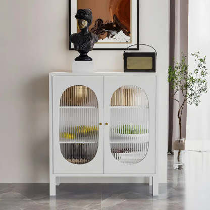 White Metal Cabinet Sideboard with Clear Glass Doors — White