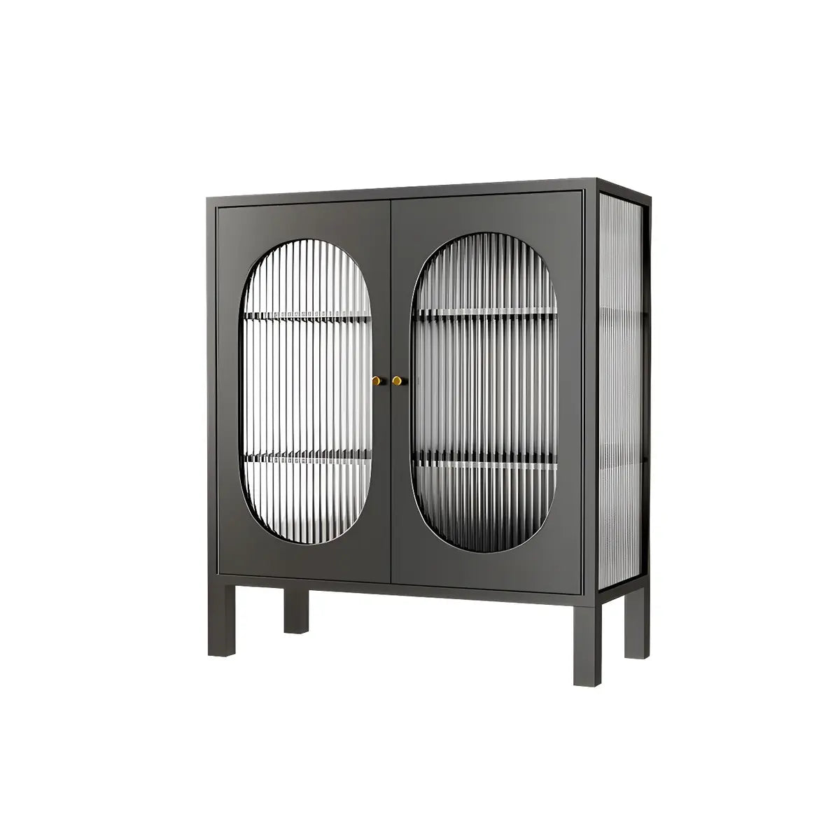 White Metal Cabinet Sideboard with Clear Glass Doors