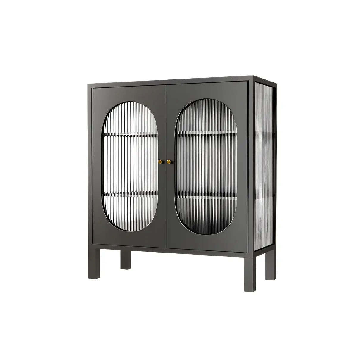 White Metal Cabinet Sideboard with Clear Glass Doors
