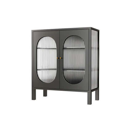 White Metal Cabinet Sideboard with Clear Glass Doors