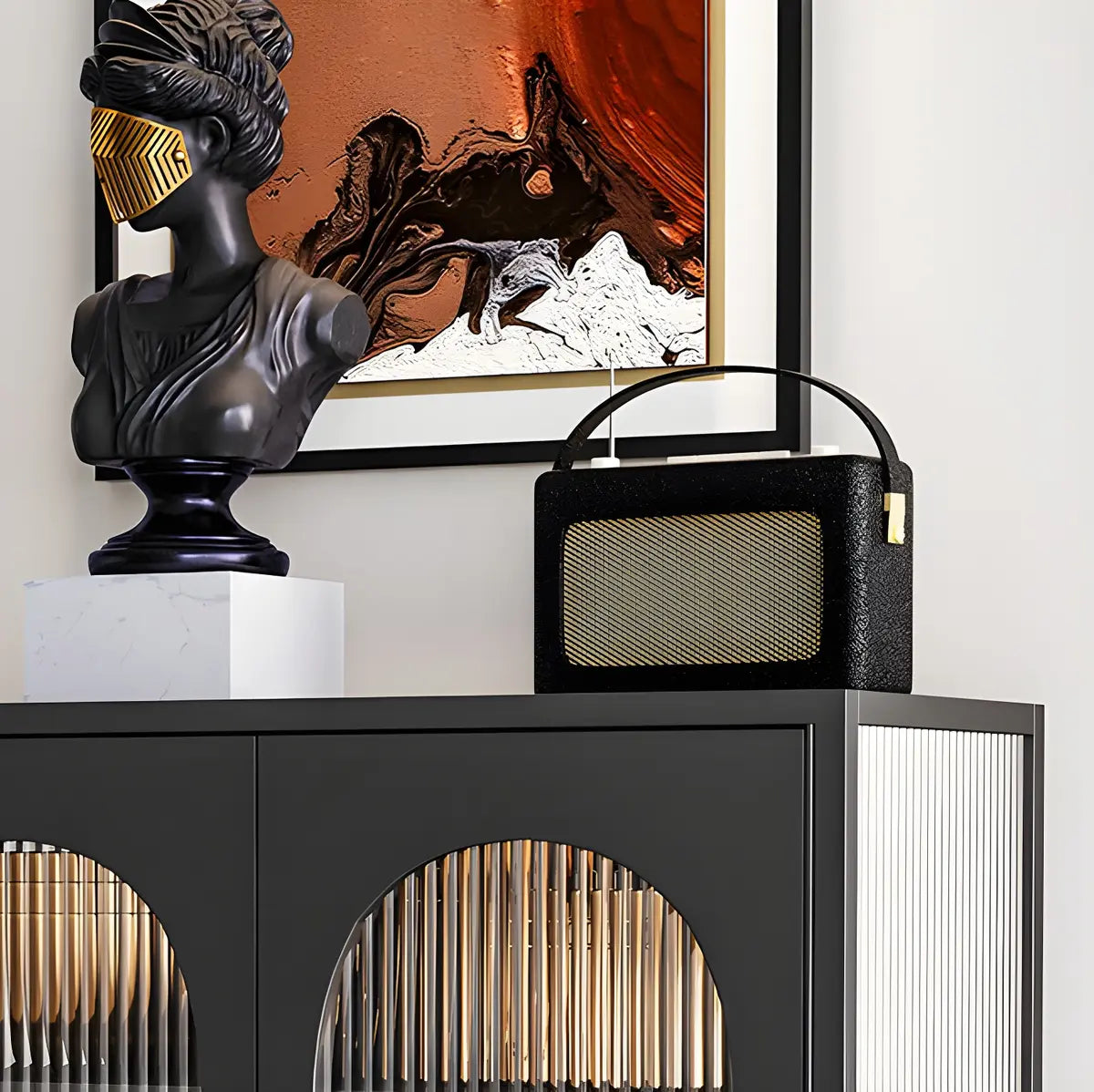 White Metal Cabinet Sideboard with Clear Glass Doors