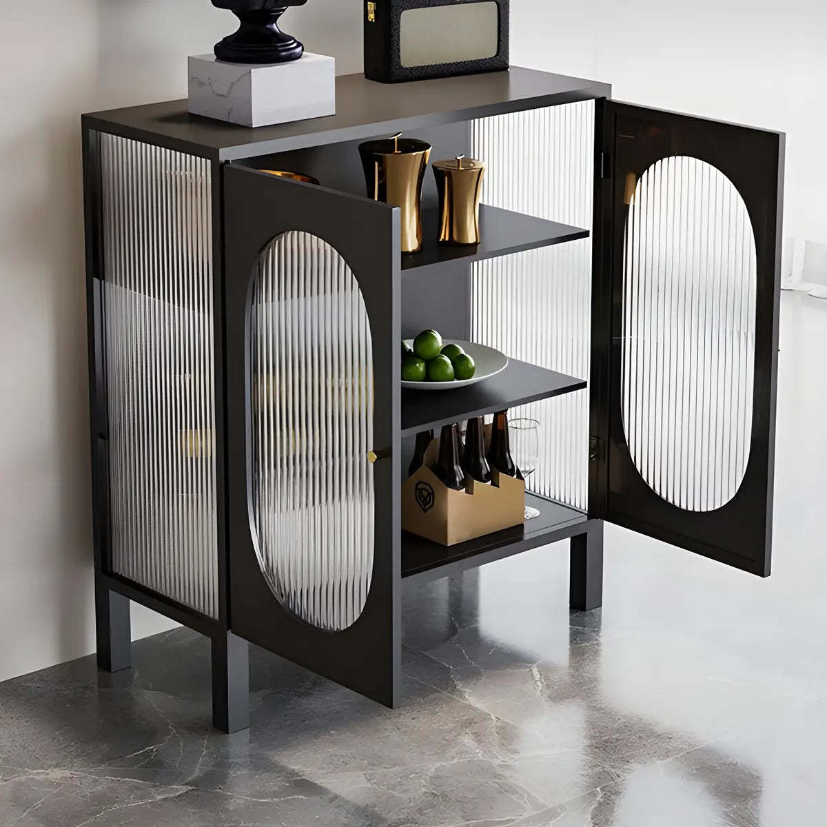 White Metal Cabinet Sideboard with Clear Glass Doors