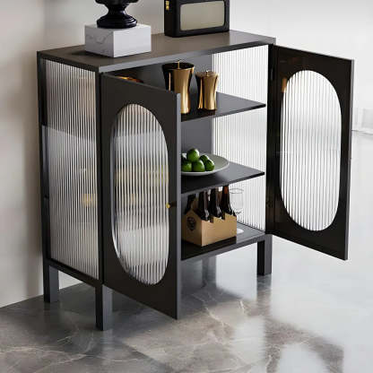 White Metal Cabinet Sideboard with Clear Glass Doors