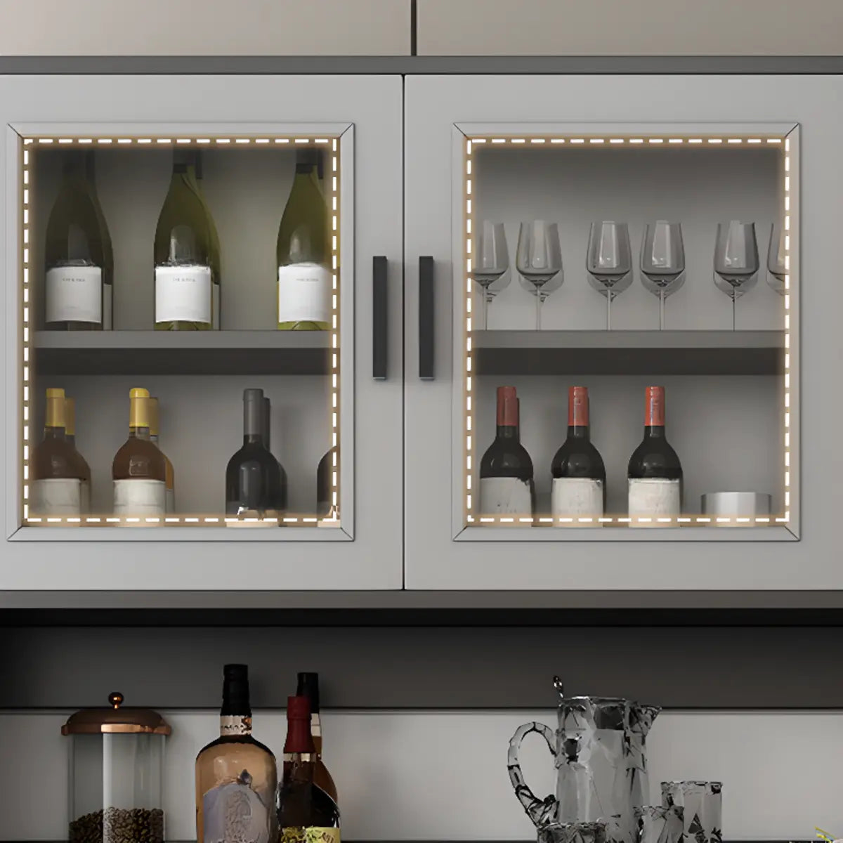 Narrow Gray Wood Cabinet Large Open Buffet — Grey
