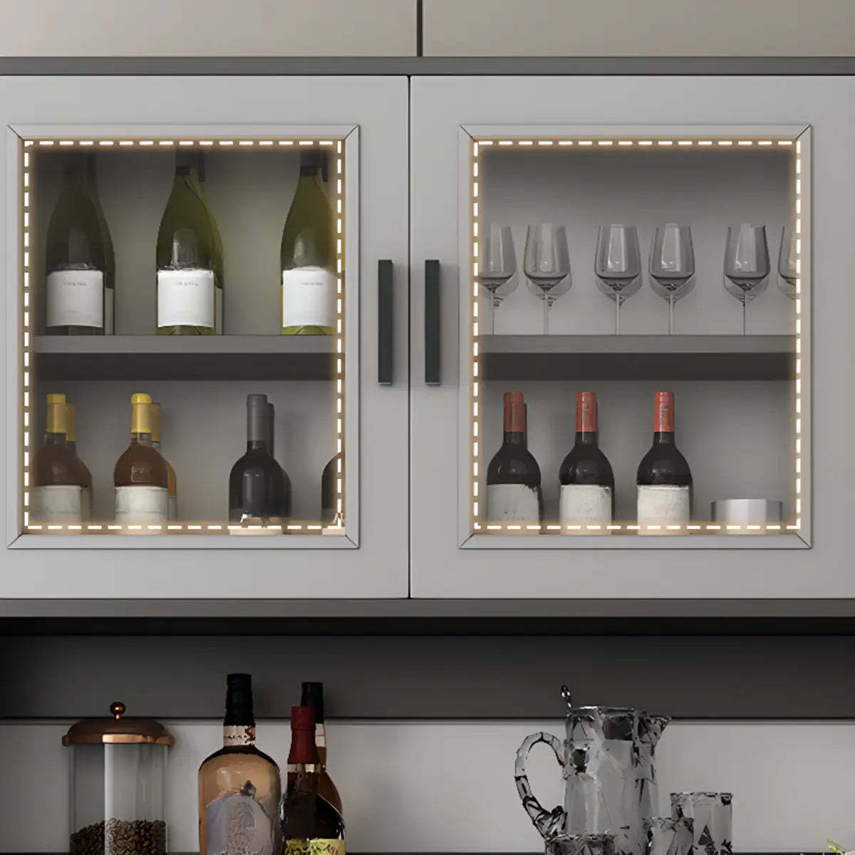 Narrow Gray Wood Cabinet Large Open Buffet — Grey