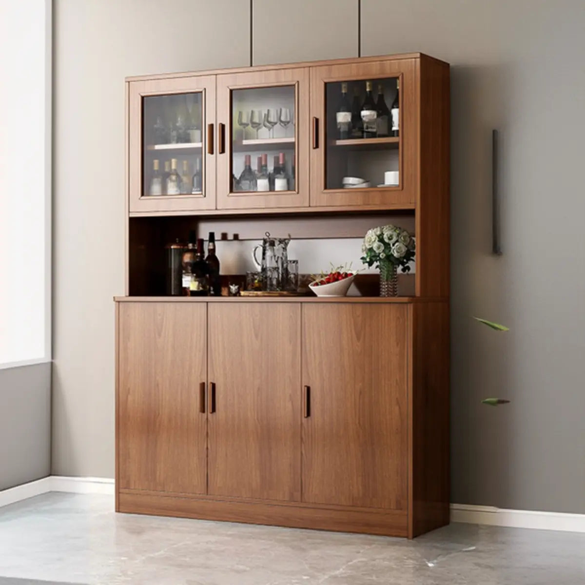 Narrow Gray Wood Cabinet Large Open Buffet — Grey