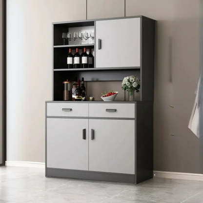 Narrow Gray Wood Cabinet Large Open Buffet — Grey