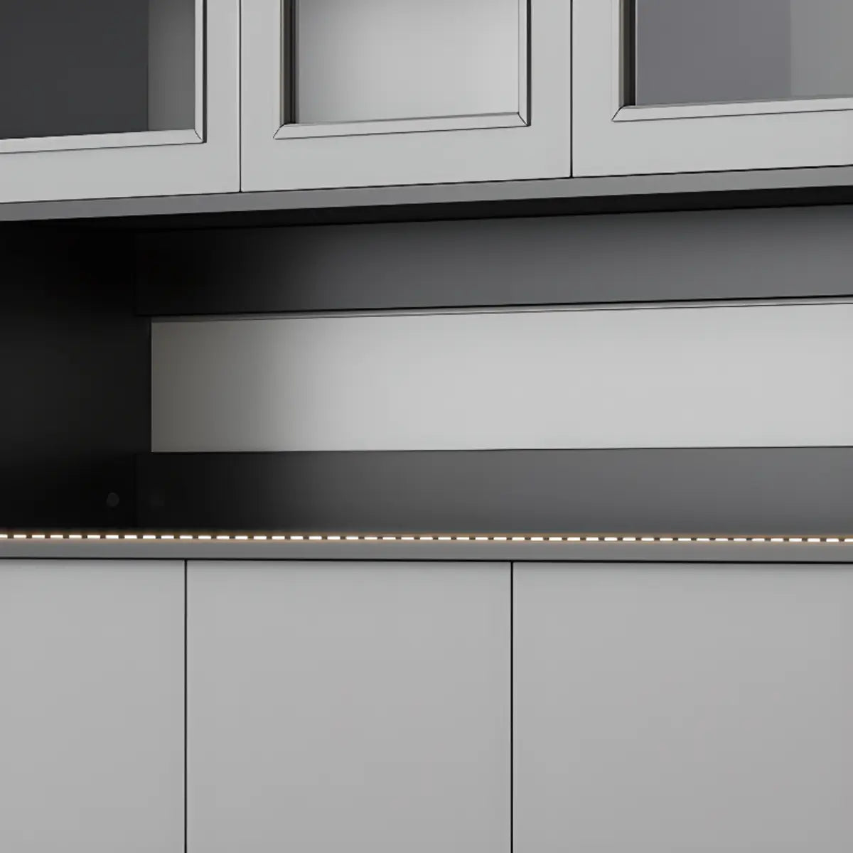 Narrow Gray Wood Cabinet Large Open Buffet
